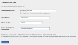 añadir nuevo sitio wordpress